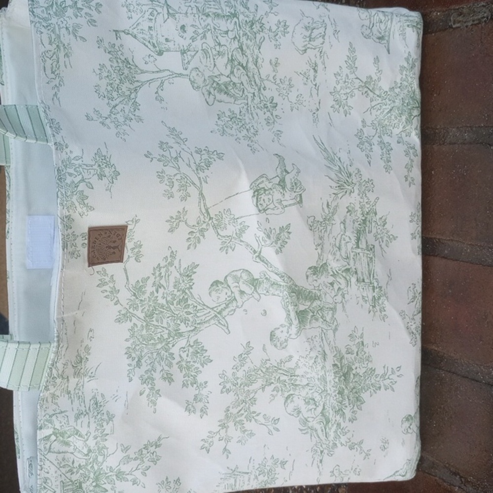Vintage Style Toile Green and Cream Medium Tote Bag - Picture 3 of 6